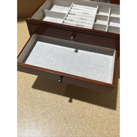 VTG Wooden Jewelry Box Chest Style 12x8x8 Glass Top 3 Drawers Unbranded READ - Picture 4 of 15